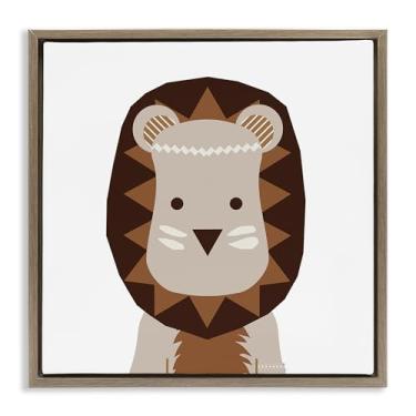 Imagem de Stupell Industries Design de arte de parede em tela emoldurada flutuante marrom leão tom neutro por Daniela Santiago, 45,7 x 45,7 cm