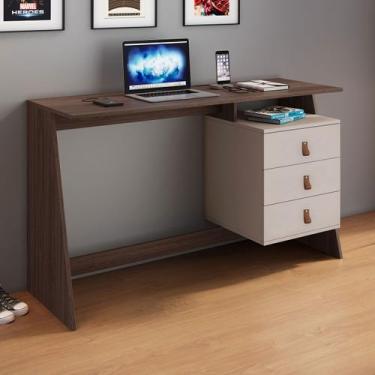 Imagem de Mesa Escrivaninha Gaby Candian 3 Gavetas Café/Off White - Jcm Móveis, 