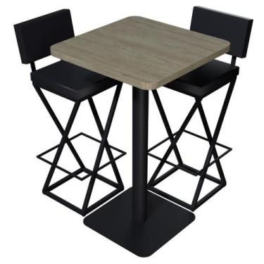 Imagem de Kit Mesa Bistrô Alta Quadrada com Metalon Preto e 2 Banquetas Zênite P