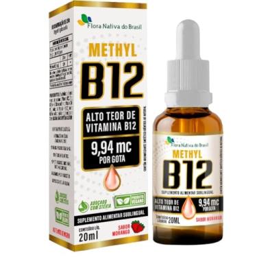 Imagem de Vitamina B12 Sublingual (Metilcobalamina) 9,94 mcg por gota 20ml - Flora Nativa Sabor:Morango