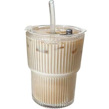 Imagem de TINMIX Copos pequenos de vidro de 382 g com tampas e canudos, jarra de pedreiro, copos baixos, copos ondulados, copo de café gelado, copo de smoothie para cerveja, coquetel (1)