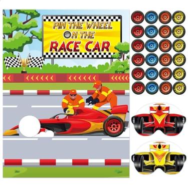 Imagem de Faccito Pôster grande Pin The Wheels on the Race Car Party Games Pin The Wheels on The Race Car com 2 Vendas e 24 adesivos de rodas, jogo Pin the Wheels para carro de corrida, caminhão monstro