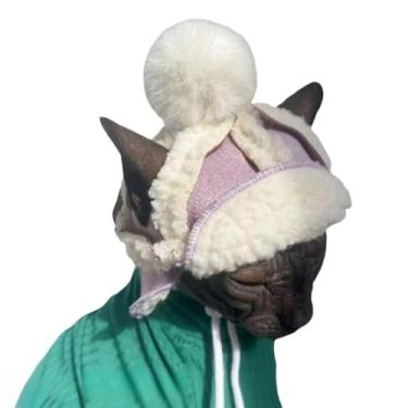 Imagem de Chapéus de gato apenas para gatos, boina de gato quente com orifícios para orelha, boné piloto, fantasia de festa de animais de estimação minúsculos, chapéu para cabeça de gato, botões deslizantes