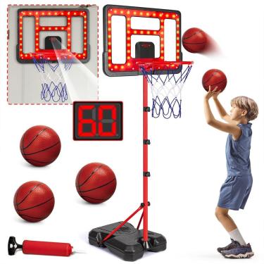 Imagem de Cesta de basquete GMAOPHY Kids com altura ajustável 1,07-1,88 m com LED