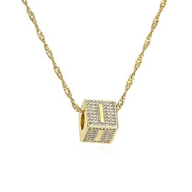 Imagem de Jukoclut Colar feminino A-Z com nome com letra gravada, cubo, dados, pingente, corrente, colar, Cobre, Zircônia cúbica