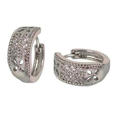 Imagem de Sunsoul Por Touchstone Indian Bollywood feito à mão malha trabalho tendências modernas diamante bonito cravejado de zircônia cúbica elegante designer joias brincos de argola em tom prata para mulheres., Aço inoxidável Diamante Zircônia cúbica Latão, Sem Pedra Preciosa
