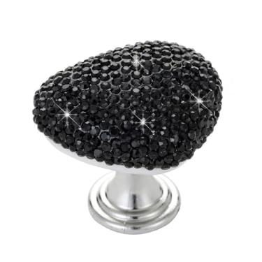 Imagem de Botão de descarga de tanque de água de cristal diamante auxiliar em forma de coração brilhante tampa de assento de vaso sanitário acessórios decoração para banheiro proteção de unhas (preto)