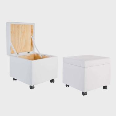 Imagem de Puff Bau 40cm X 40cm X 40cm Courino com Rodizios Branco
