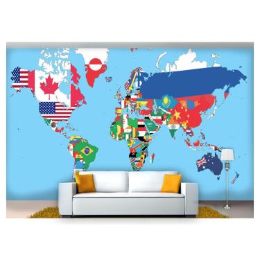 Imagem de Papel De Parede Mapa Mundi Bandeiras Países Nmu06