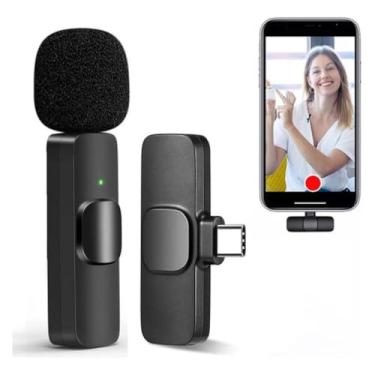 Imagem de Microfone Sem Fio Lapela Wireless Profissional IOS Presilha para Camisa Transmissão Reunião Palestra Gravação de Vídeo