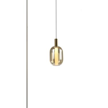 Imagem de PENDENTE SPIA MODERNO EM LED DOURADO E VIDRO ÂMBAR Ø13x26CM
