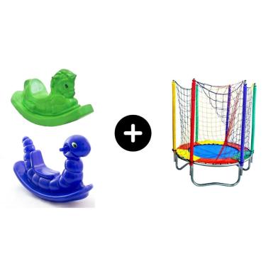Imagem de Cama elastica 1,40 + Nhoca azul + cavalo verde - para a diversão das crianças e bebes entretrer legal menino e menina toy kids