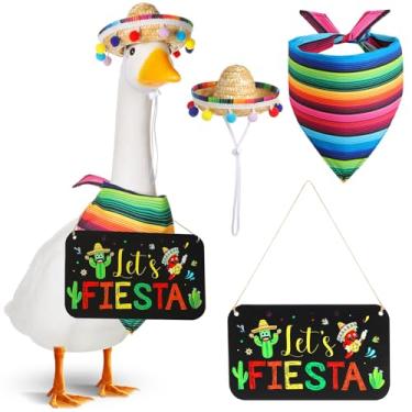 Imagem de Memorywuu Fantasia mexicana de ganso de varanda Let's Fiesta decoração de placa de madeira com lenço bandana sombrero mexicano para 58,4 cm de cimento, plástico, varanda, pato, estátua, pátio, quintal