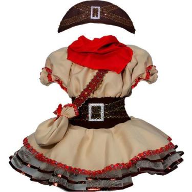 Imagem de Roupa Maria Bonita Infantil Fantasia Cangaceira Luxo Com Chapéu Vestid