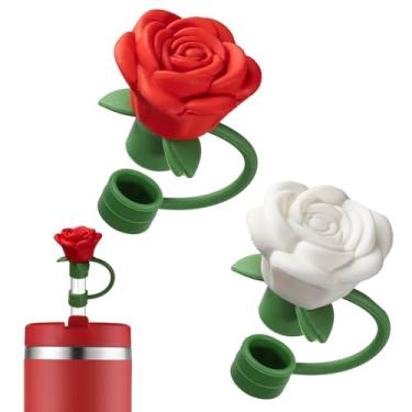 Imagem de Pacote com 2 tampas de palha rosa compatíveis com Stanley 396.9 g & 567.0 g, 850.5 g & 1,134.0 g Tumbler 10 mm tampas de palha - branco vermelho