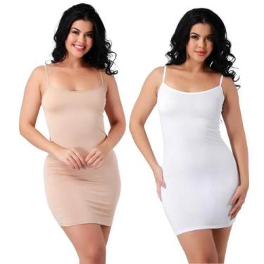 Imagem de Kit 02 Vestido Midi Feminino Segunda Pele Combinação Anágua Combinete 