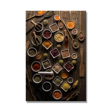 Imagem de Arte de parede colorida em tela para especiarias e colher de tempero | Decoração de cozinha vintage | Arte moderna para casa e sala de jantar (especiarias mistas 50). 60 x 90 cm - 23,7 x 35,5 pol sem