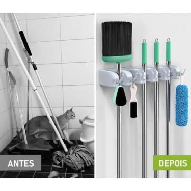 Imagem de Suporte Vassoura Rodo Parede Organizador Guardar Multiuso 5 Lugares e 