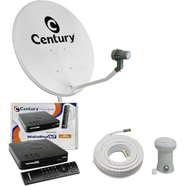 Imagem de Kit Completo Antena Parabólica 60 cm Banda Ku Receptor + LNBF Simples + Cabo 15M