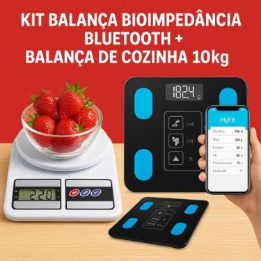 Imagem de Kit Balança Bioimpedância Bluetooth + Balança de Cozinha 10kg - THIKA 