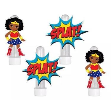 Imagem de 20 Tubetes 3d Personalizado Lembrancinha Mulher Maravilha Negra - Barb
