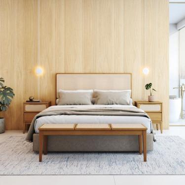 Imagem de Cabeceira Queen em Madeira Maciça e Palha Natural Viena Mel