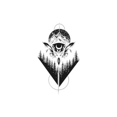 Imagem de Tatuagem temporária, Floresta de corujas, Montanhas, Tatuagens de coruja, Aparência de tatuagem real, Resistente à água, Dura de 1 a 2 semanas, Resiliência,18 x 11 cm