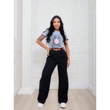 Imagem de Calça alfaiataria com Anel Larga feminina social pantalona wide leg - 