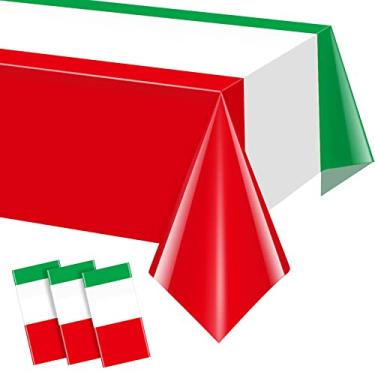Imagem de Pacote com 3 toalhas de mesa com bandeira italiana, toalha de mesa de plástico descartável com tema italiano, capa de mesa italiana retangular para reunião de família da Itália, decorações de jantar e suprimentos de festa 131 x 270 centímetros