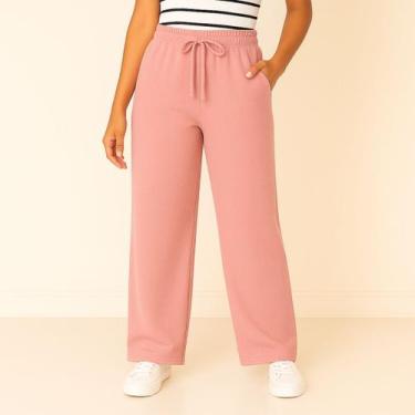 Imagem de Calça Pantalona Lanzinha Wide Leg Feminina Com Elástico E Bolso - Faby