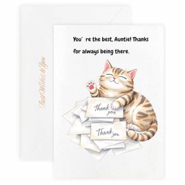 Imagem de MAGJUCHE Cartão de agradecimento para tia – Selo e envelope de cera elegante, papel 300 g/m², impressão vívida de 600 DPI, 12 x 17 cm, design de gato pequeno