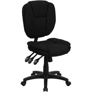 Imagem de Flash Furniture Cadeira de escritório ergonômica giratória multifunções de tecido preto com amortecimento