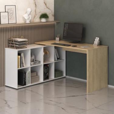 Imagem de Escrivaninha em L Mesa Office 8 Nichos Nero II - Artany, Carvalho/Bran