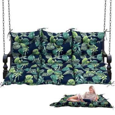 Imagem de Almofada de balanço para varanda com encosto – à prova d'água de 12,7 cm espessa, almofada externa para todos os climas para balanços de 2 a 3 lugares, tecido resistente de secagem rápida com bolso