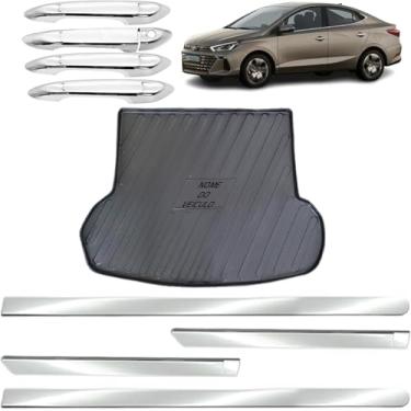 Imagem de Aplique Maçaneta Externa Protetor Bandeja de Porta-Malas Friso Lateral Largo Adáptavel para HB20S 2021 2022 2023 2024 Kit Cromado 4 Portas