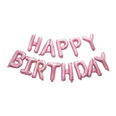 Imagem de Faixa rosa metálica Happy Birthdays - Decorações de festa GREATRIL para aniversários/unicórnio/princesa/borboleta/letras de feliz aniversário para bebês meninas (rosa)