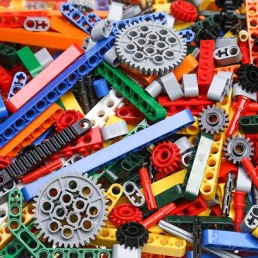 Imagem de BrickBounty Technical Parts 2 Pound Bulk Lot, Gear Tires Wheels Frame Liftarm Beam and Pins, Technic-Pieces Replacement Kit for MOC & STEM Building Blocks