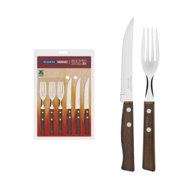 Imagem de Jogo De Talheres Para Churrasco Em Aço Inox Com Cabo De Madeira Natural 12 Peças