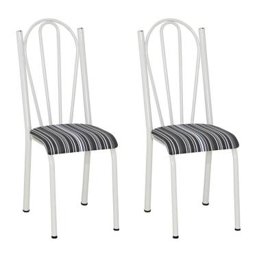 Imagem de Kit 2 Cadeiras De Cozinha Alasca Estampado Listrado Pés De Ferro Branco - Pallazio
