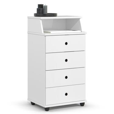 Imagem de Mesa De Cabeceira Quarto Luxo New Ii Com 4 Gavetas Branco Branco