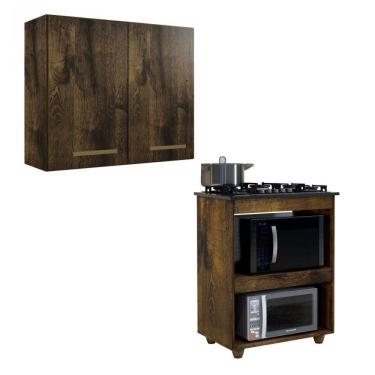 Imagem de Conjunto Armário Aéreo 2 Portas E Balcão Para Cooktop 4 Bocas 2 Nichos Para Forno Ypê