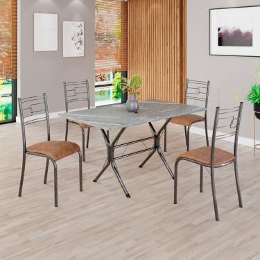 Imagem de Conjunto Sala De Jantar Mesa Retangular 120x75cm Tampo Granito Topázio 4 Cadeiras Paraty C. Marrom - Mart Prata