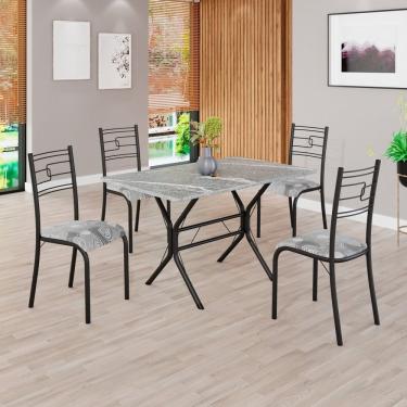 Imagem de Conjunto Sala De Jantar Mesa Retangular 100x60cm Tampo Granito Topázio 4 Cadeiras Paraty Paraopeba- Preto Fosco
