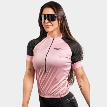 Imagem de Camisa de Ciclismo Feminina Way Fresh Rosa Bebê Proteção Uv Bolsos Tra