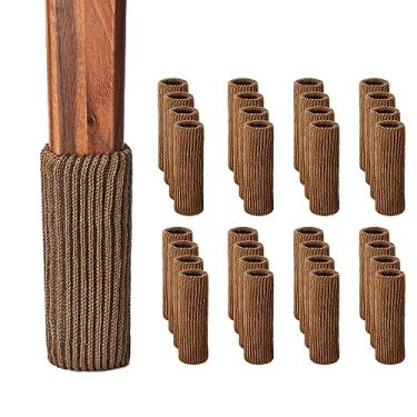 Imagem de Sprytenzi Protetores De Pernas Cadeira Para Pisos Madeira, Meias Malha Elásticas Antiderrapantes E Sem Riscos Móveis, Adequadas A Maioria Dos Pés Redondos Ou Quadrados, 32 Peças, Marrom