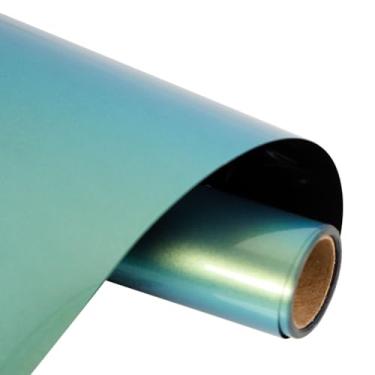 Imagem de FUNKAKA Rolo De Vinil Camaleão Htv, Transferência Térmica, 30 Cm X 2,7 M, Gradiente Ciano Para Verde, Passar A Ferro Em Camisetas, Mudança Cor, Pu Elástico, Todos Os Cortadores, Máquina Fácil Cortar