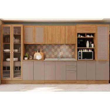 Imagem de Cozinha Modulada Kappsberg Botanic Botanic 8 Peças (2Aéreos+2Balcões+3Paneleiros+1Complemento) s/Pia C8P34 Nogueira/Fendi-Kappesberg