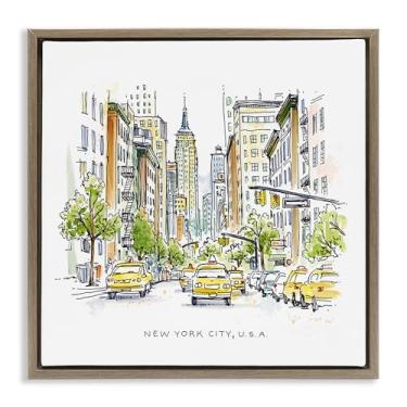 Imagem de Stupell Industries Arte de parede em tela flutuante marrom com vista da cidade de Nova York por Angela Steahling, 45,7 x 45,7 cm