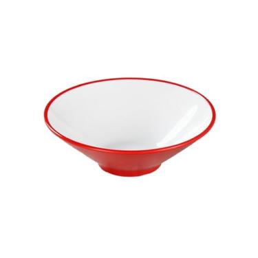 Imagem de TROSIQUANJIA Estilo chinês doméstico cor sólida esmalte simples Zhongcai tigela de macarrão resistente ao calor - tigela de chapéu vermelho e branco de 20 cm