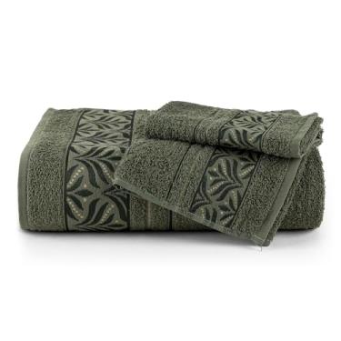 Imagem de Jogo de Toalhas Sintra Floral, 2 Peças, Banho e Rosto, Toque Macio, Verde Oliva